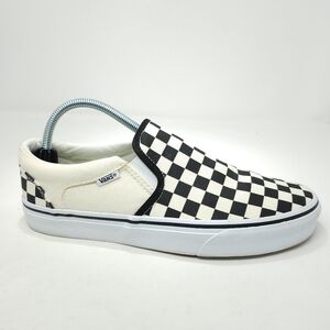 Vans Asher Checker Shoes Mens 8.5 Slip on Skateboarding Black White Sneakers